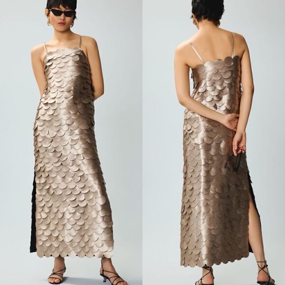 Anthropologie x SAU  Escamas Metallic Textured Maxi Dress - Picture 1 of 8